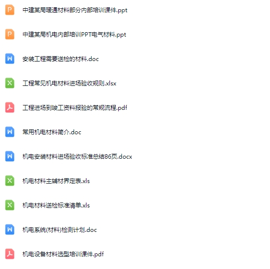 常见机电材料选型、进场验收标准合集