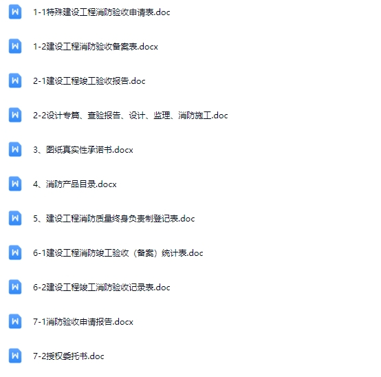 全套消防竣工验收申报表格清单模板（2024年版）